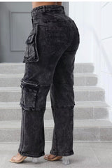 DENIM CARGO PANT FOR WOMEN, BLACK