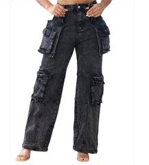 DENIM CARGO PANT FOR WOMEN, BLACK