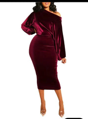 Women Wine Red Velvet Dress