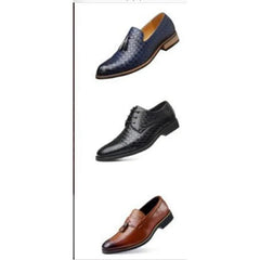 Men Leather Checkered Slip-On Shoes - Youngshow Dress Shoe