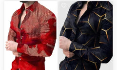 Men Fashion Party Print Dress Shirt