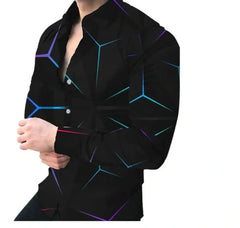 Men Fashion Party Long Sleeve Print Dress Shirt